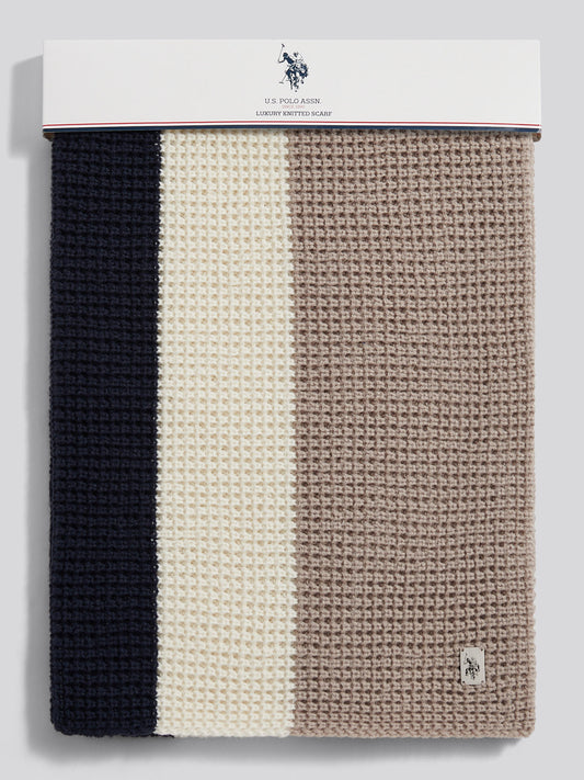 Mens Striped Waffle Knit Scarf in Atmosphere