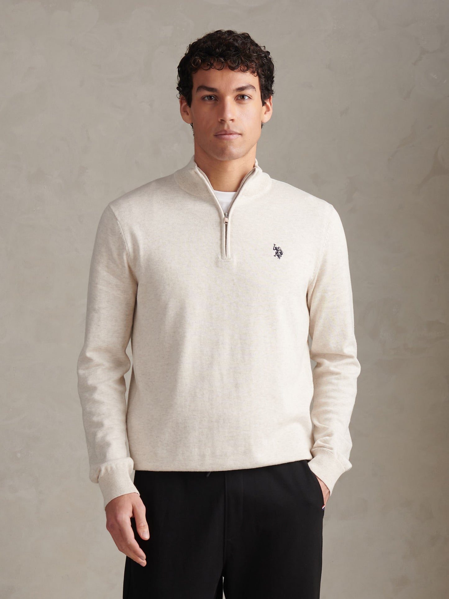Cotton 1/4 Zip Neck Birch Marl