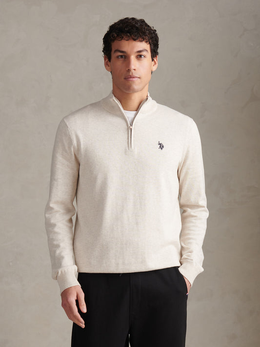 Cotton 1/4 Zip Neck Birch Marl