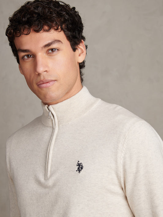 Cotton 1/4 Zip Neck Birch Marl