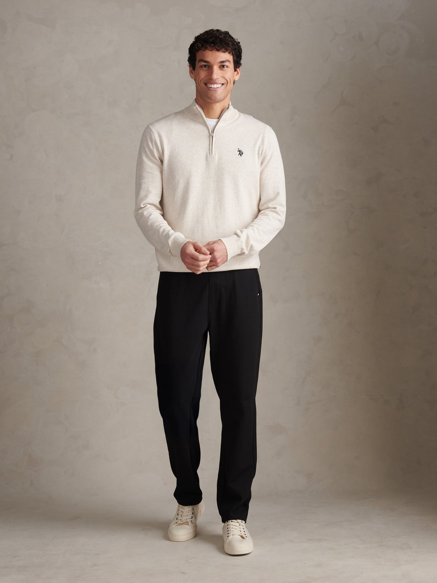 Cotton 1/4 Zip Neck Birch Marl