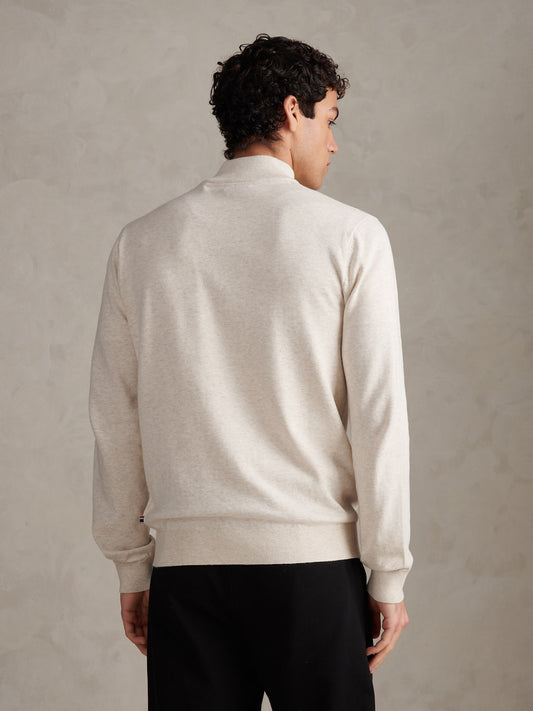 Cotton 1/4 Zip Neck Birch Marl