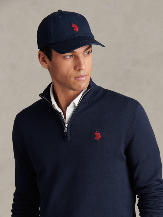 Cotton 1/4 Zip Neck Dark Sapphire Navy / Haute Red DHM