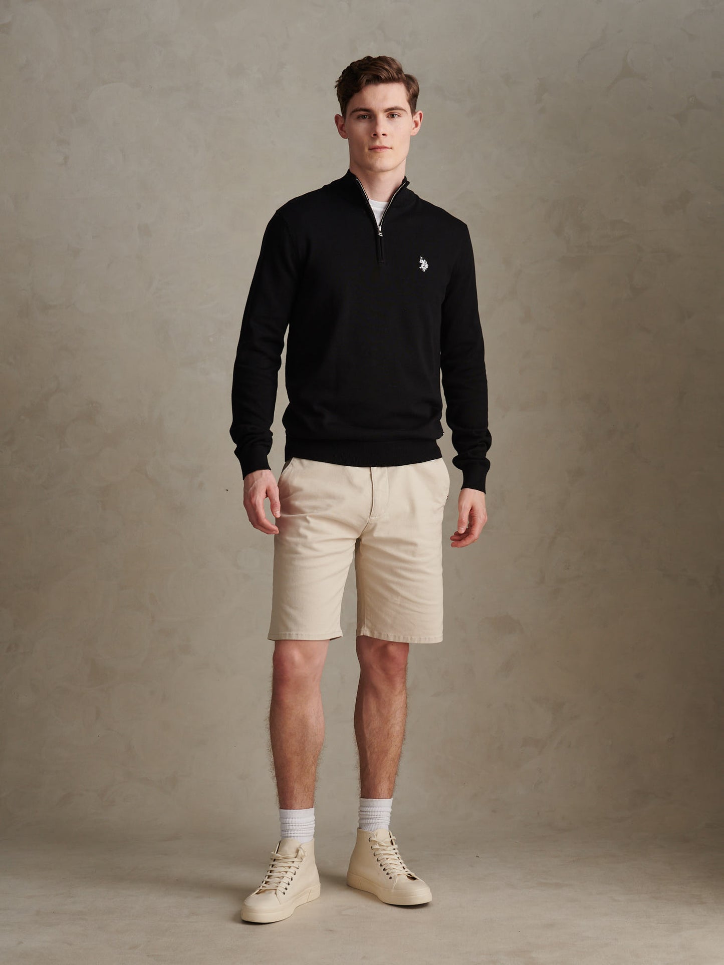 Cotton 1/4 Zip Neck Black Bright White DHM