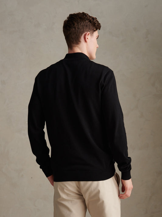 Mens Cotton Quarter Zip Funnel Jumper Black Bright White DHM