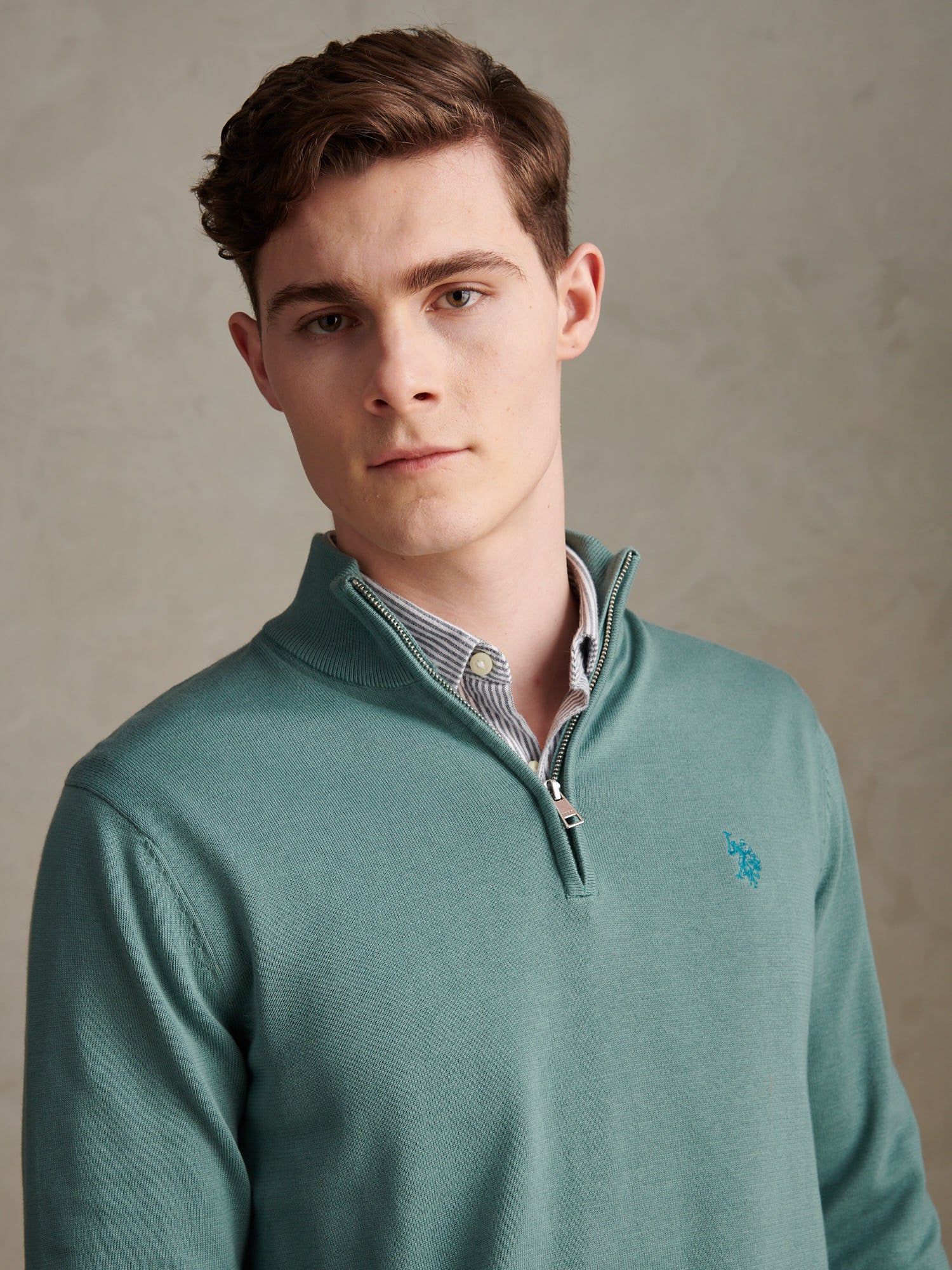 Mens Cotton Quarter Zip Funnel Jumper Arctic – U.S. Polo Assn. Poland