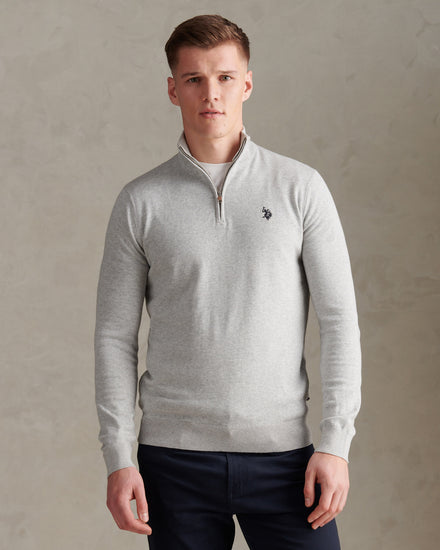 Cotton 1/4 Zip Neck Mid Grey Marl