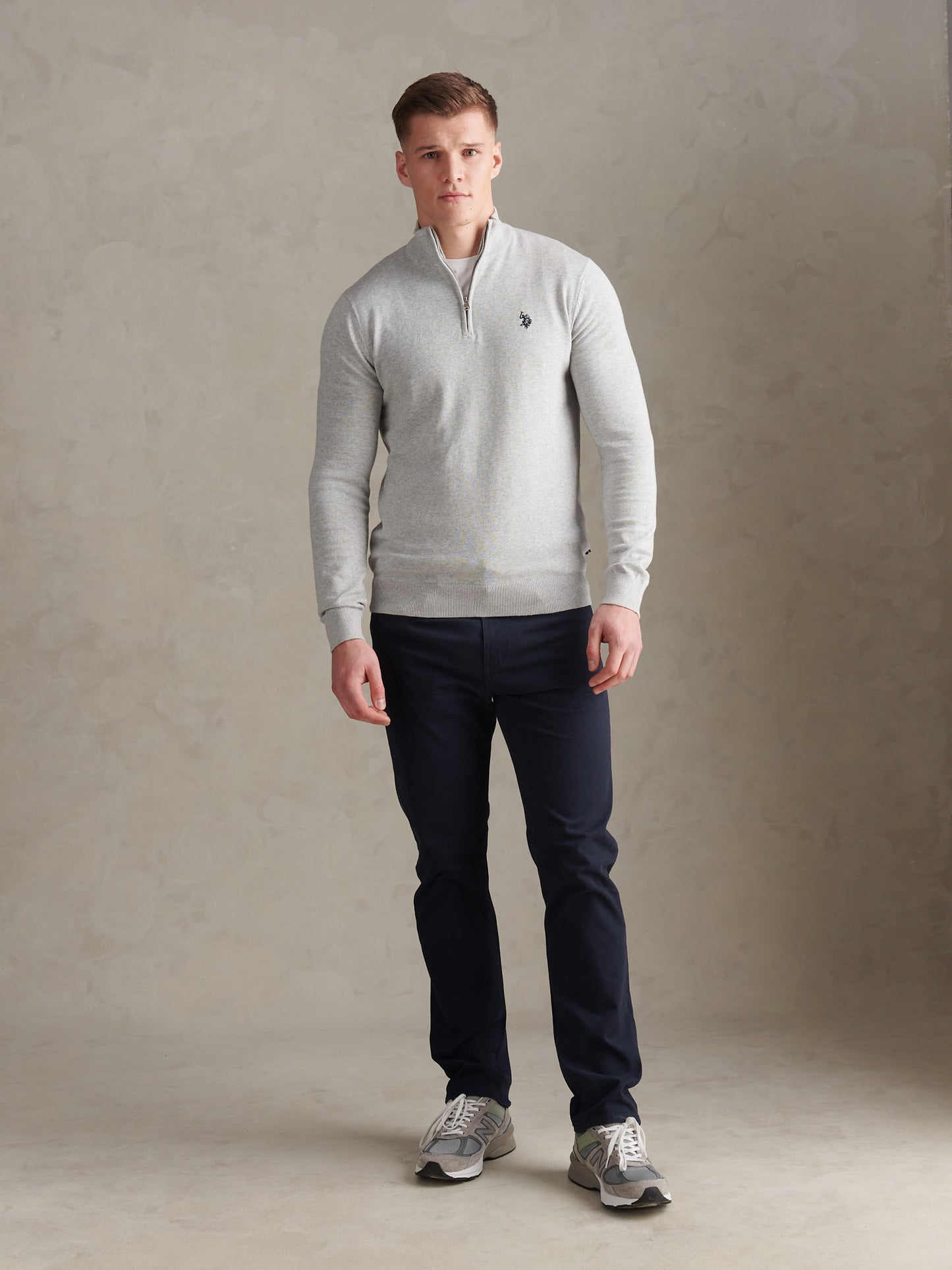 Cotton 1/4 Zip Neck Mid Grey Marl