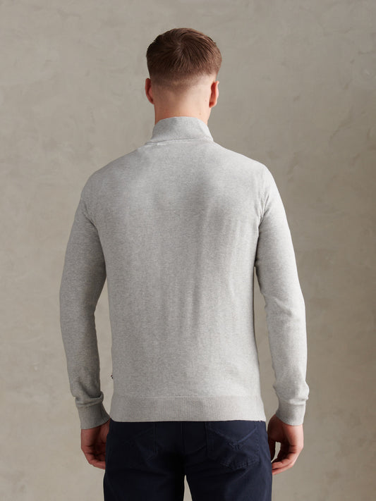 Cotton 1/4 Zip Neck Mid Grey Marl