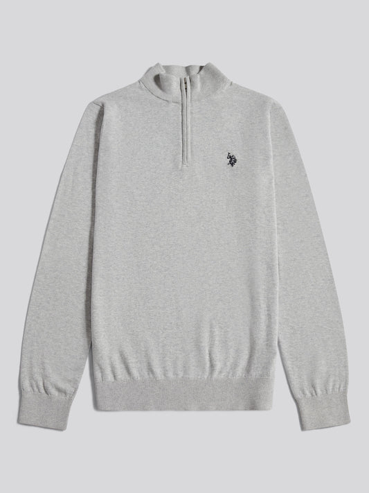 Mens Cotton Quarter Zip Funnel Jumper Mid Grey Marl