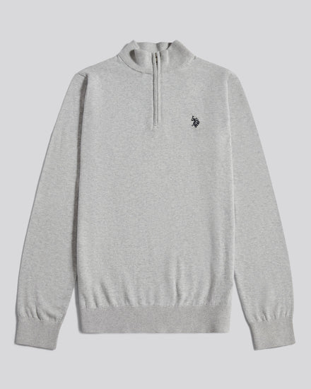 Mens Cotton Quarter Zip Funnel Jumper Mid Grey Marl