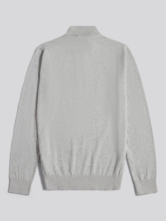 Mens Cotton Quarter Zip Funnel Jumper Mid Grey Marl