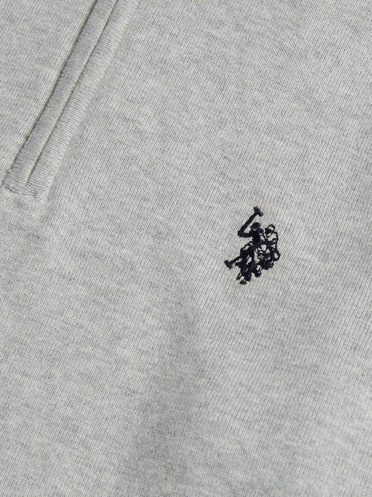 Mens Cotton Quarter Zip Funnel Jumper Mid Grey Marl