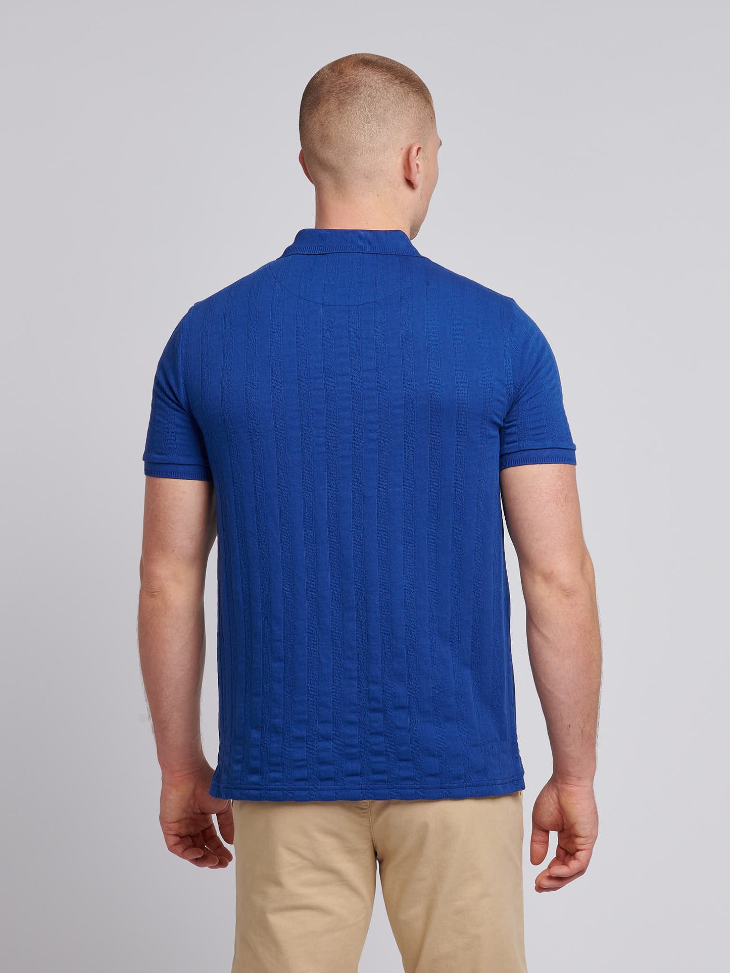 Mens Stripe Textured Zip Polo Shirt in Sodalite Blue