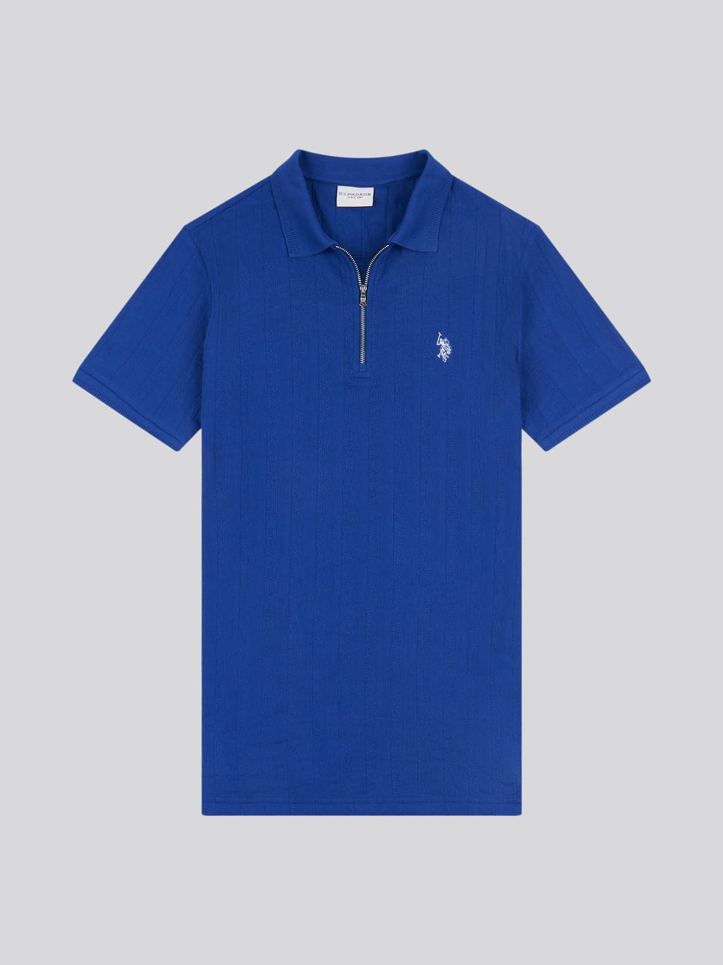 Mens Stripe Textured Zip Polo Shirt in Sodalite Blue