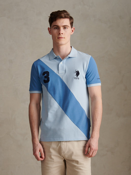 Mens Sash Pique Polo Shirt Chambray Blue