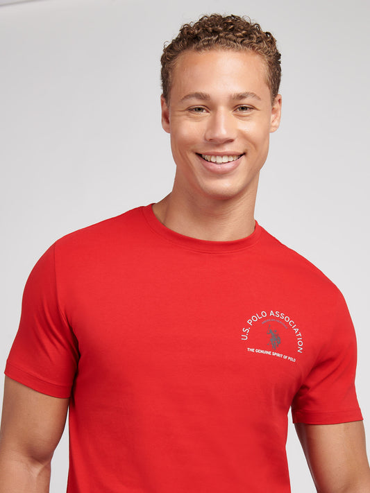 Męskie przedni tylne wydruku graficzna koszulka w haute czerwona