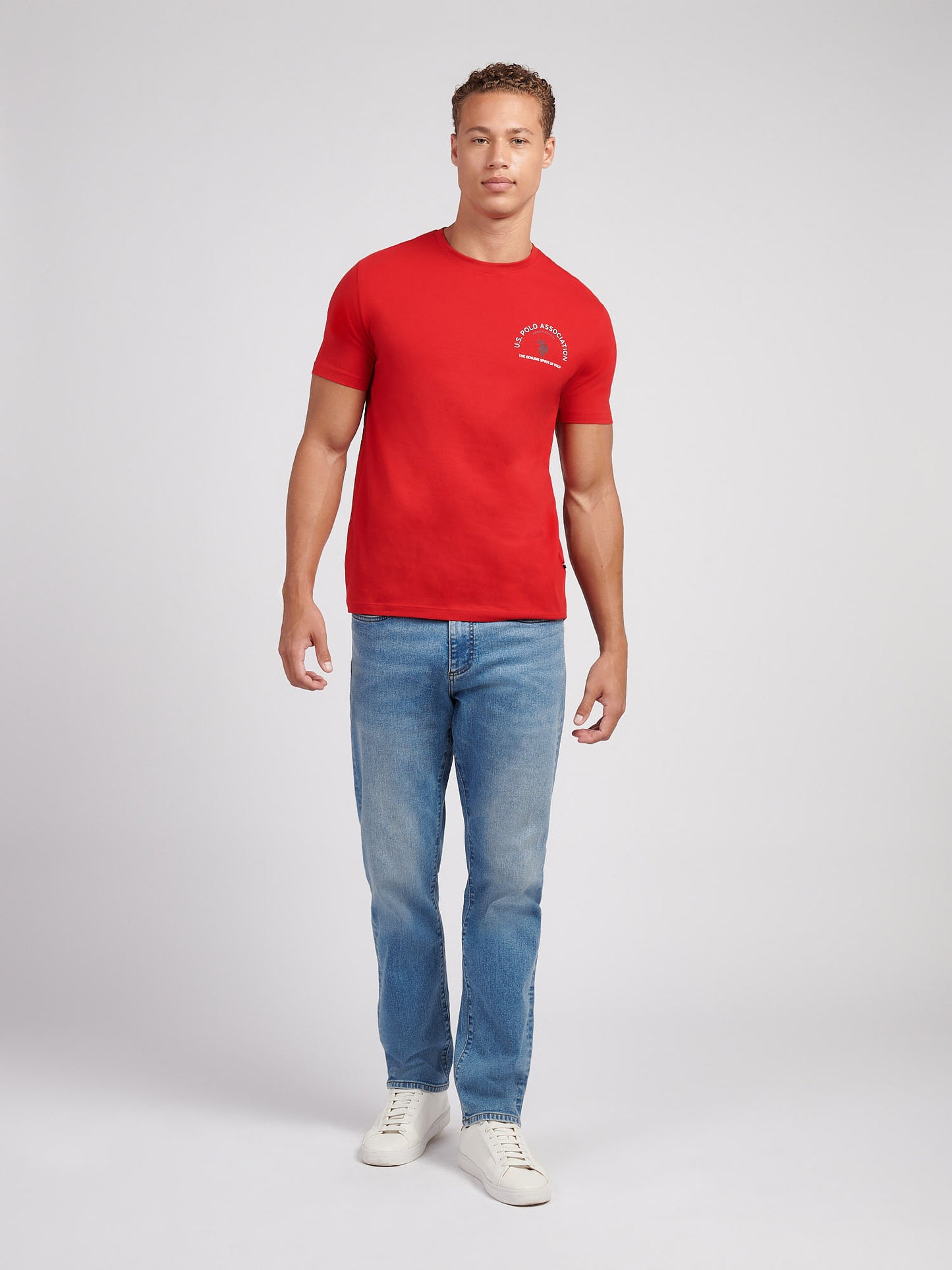 Męskie przedni tylne wydruku graficzna koszulka w haute czerwona