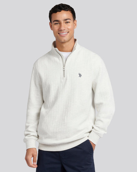 Mens Double Horsemen Vertical Texture Funnel Top in Light Grey Marl