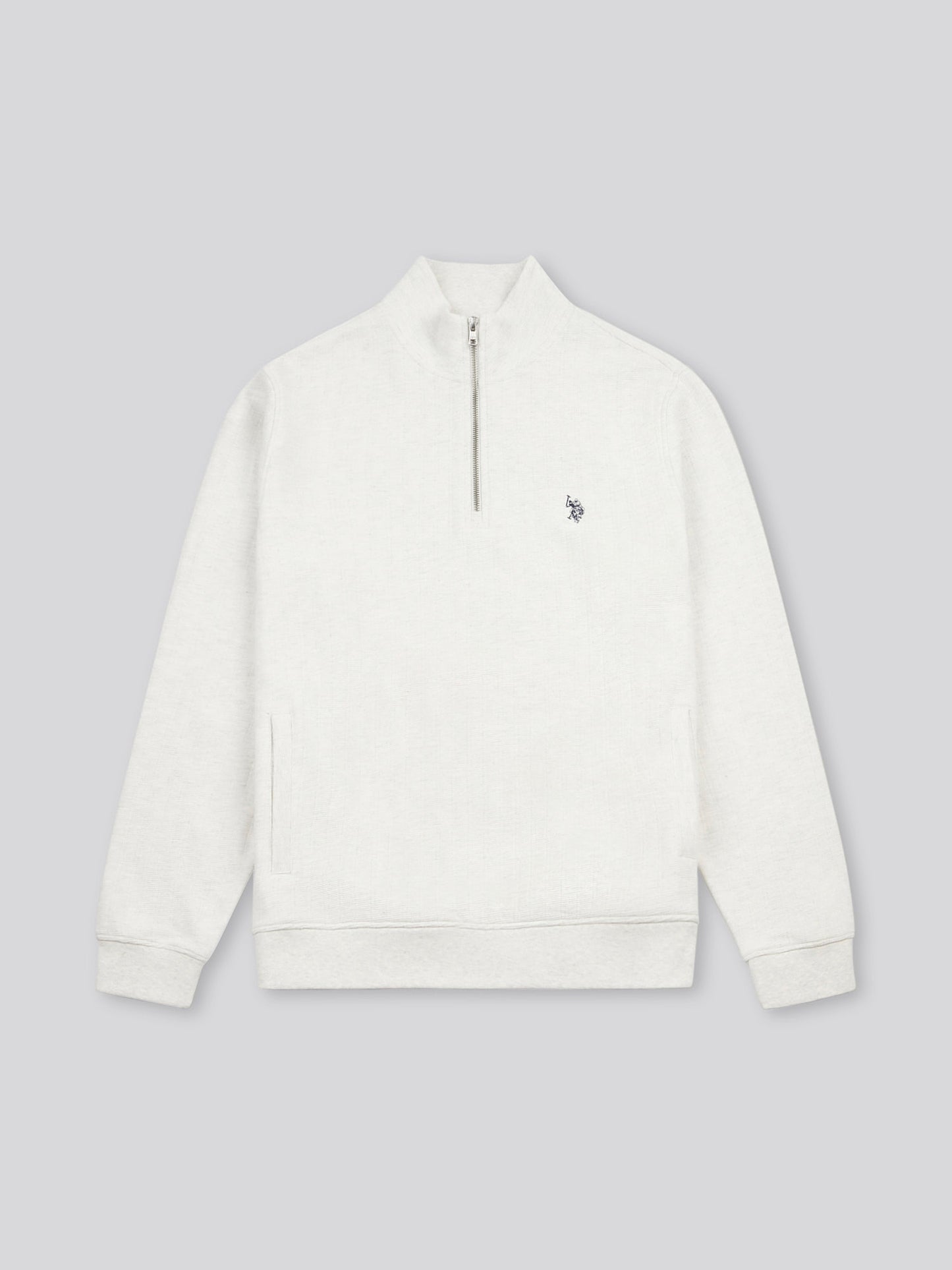 Mens Double Horsemen Vertical Texture Funnel Top in Light Grey Marl