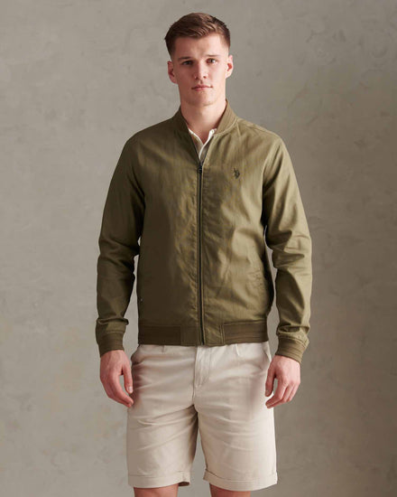 Mens Linen Blend Classic Bomber Deep Lichen Green