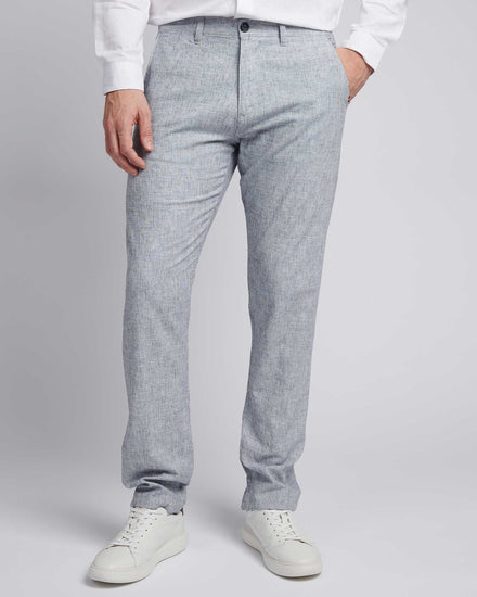 Mens Linen Blend Yarn Dyed Woven Trouser in Dark Sapphire Navy / Moonlight Blue DHM