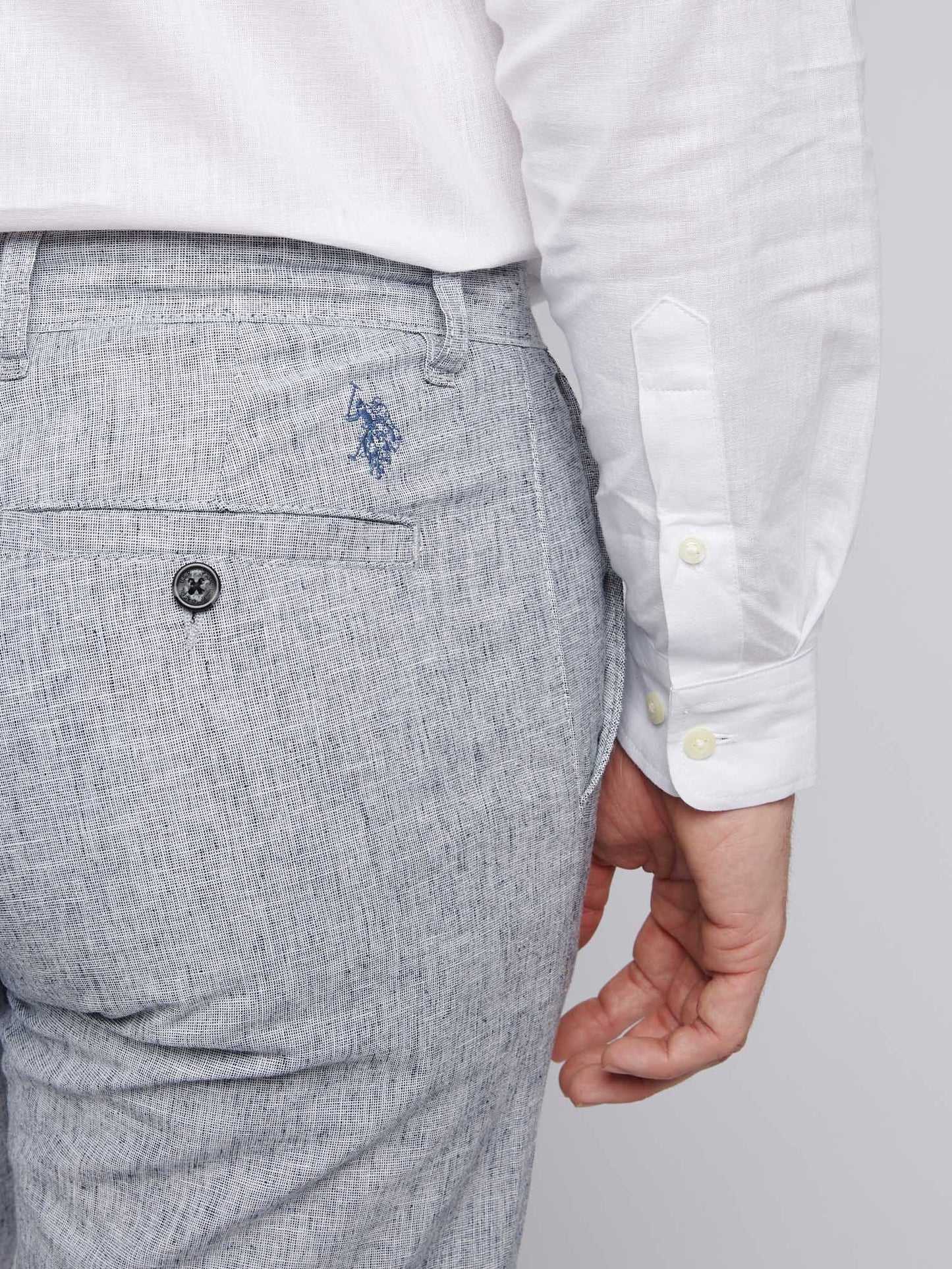 Mens Linen Blend Yarn Dyed Woven Trouser in Dark Sapphire Navy / Moonlight Blue DHM