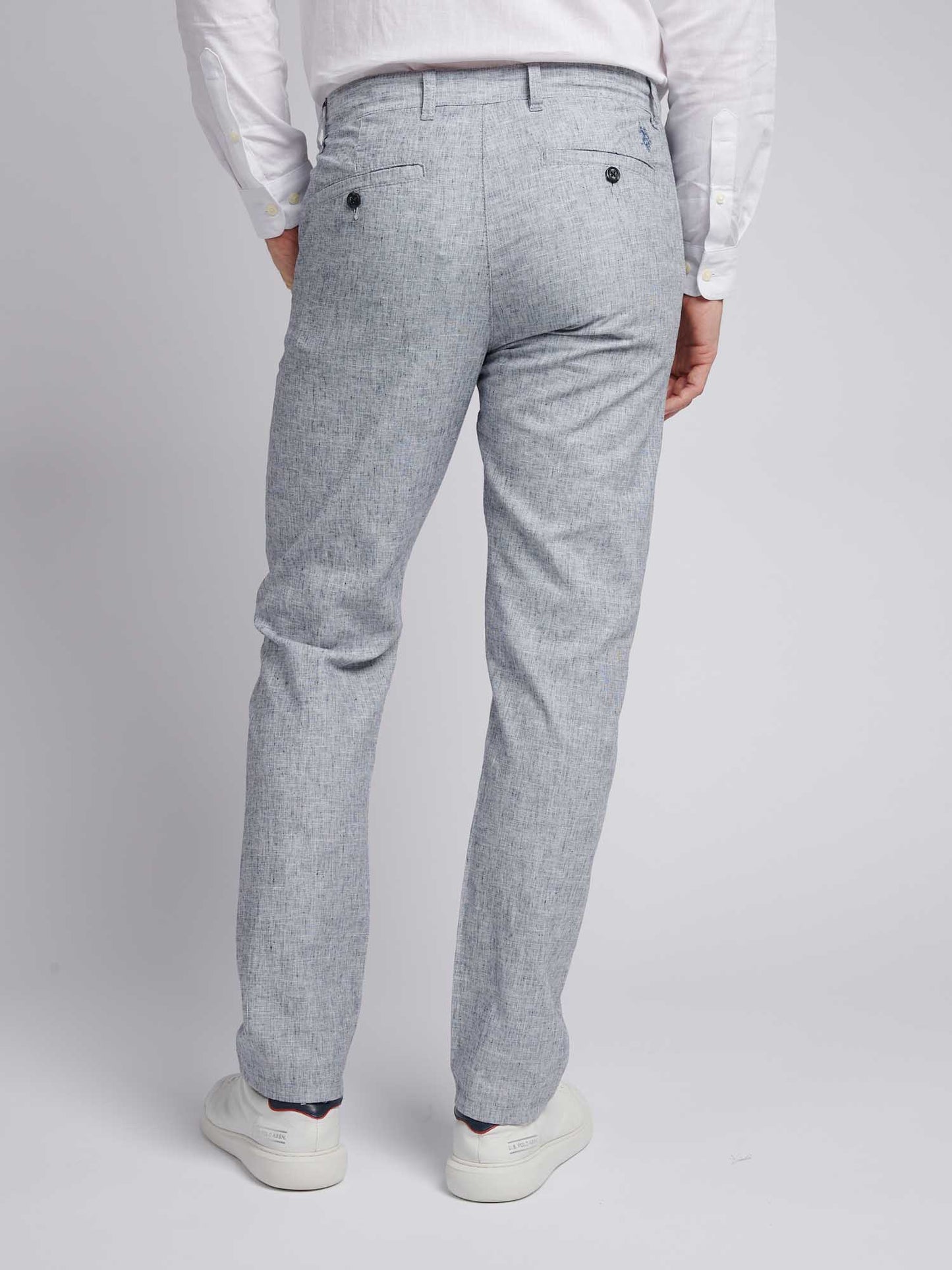 Mens Linen Blend Yarn Dyed Woven Trouser in Dark Sapphire Navy / Moonlight Blue DHM