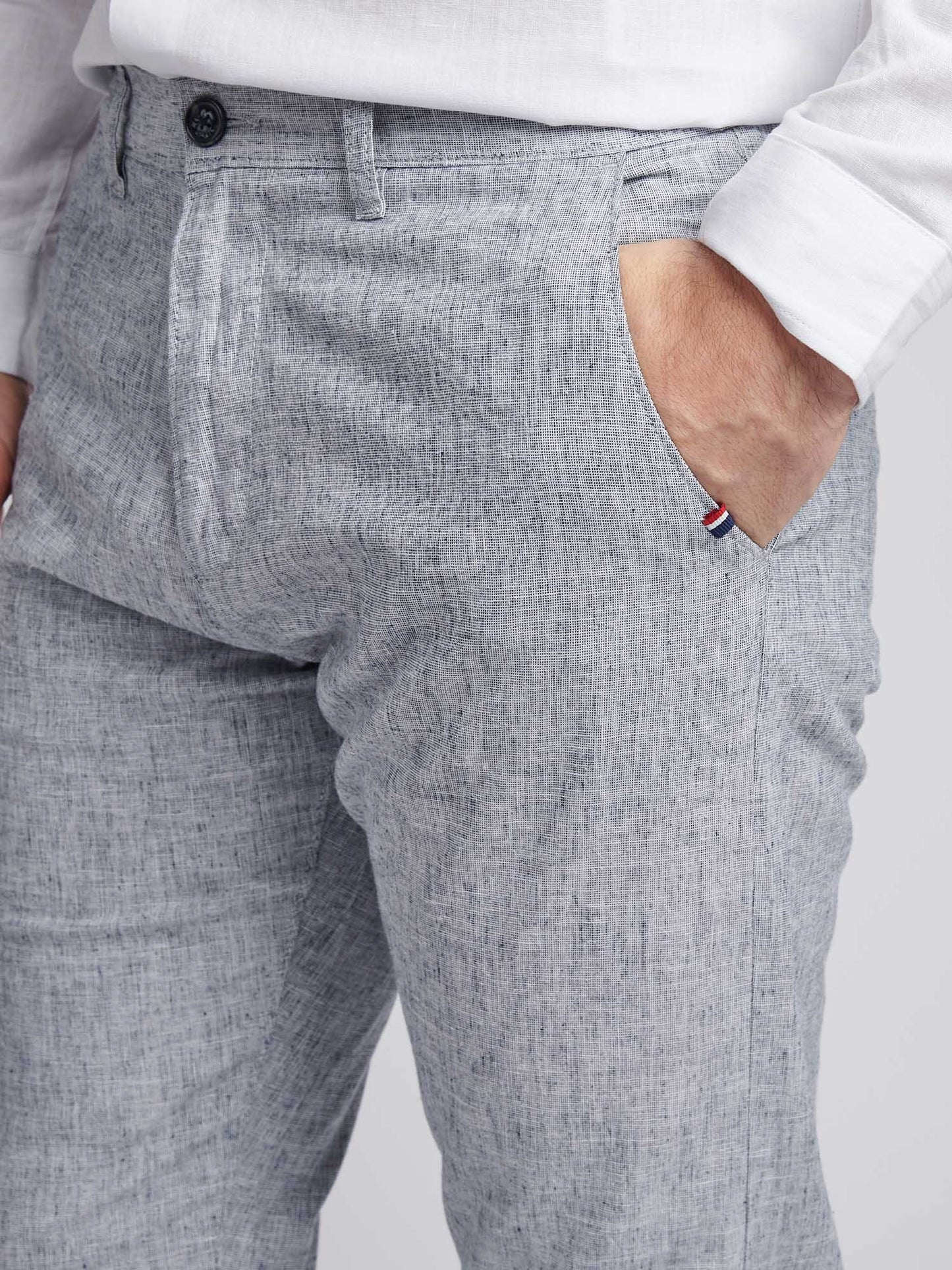 Mens Linen Blend Yarn Dyed Woven Trouser in Dark Sapphire Navy / Moonlight Blue DHM