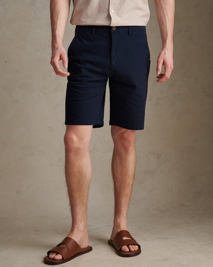 Mens Seersucker Chino Short Dark Sapphire Navy