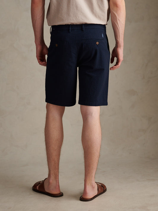 Mens Seersucker Chino Short Dark Sapphire Navy