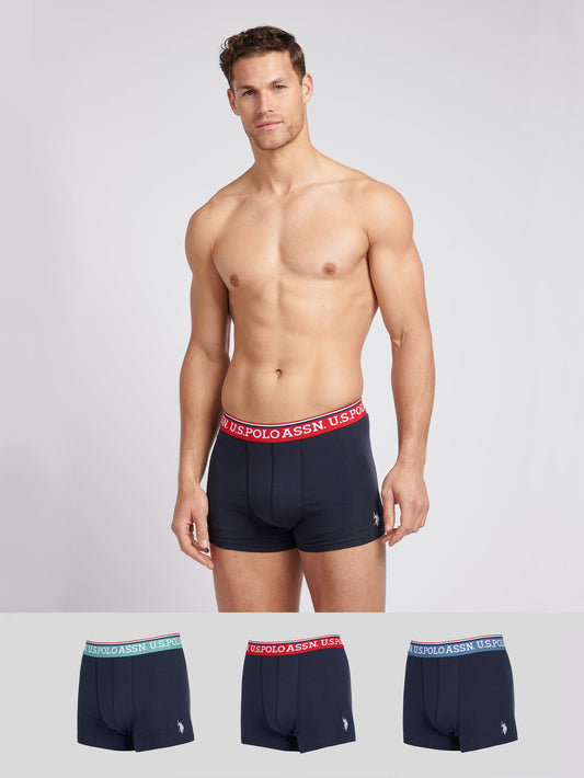 Mens 3 Pack Brand Bokser Shorts w ciemnym szafirowym marynarce wojennej