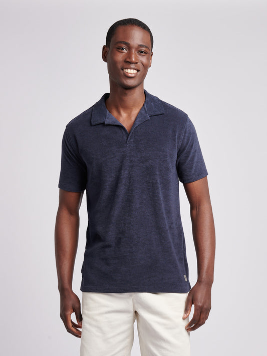 Męskie Terry Revere Collar Polo Shirt in Dark Sapphire Navy