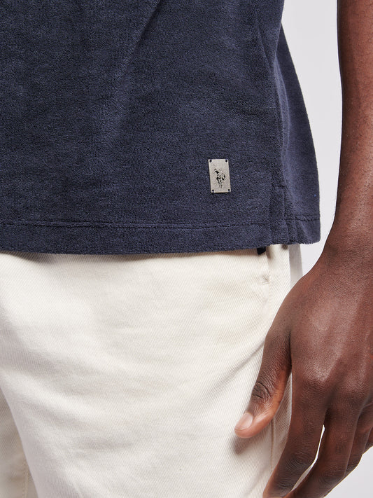 Męskie Terry Revere Collar Polo Shirt in Dark Sapphire Navy