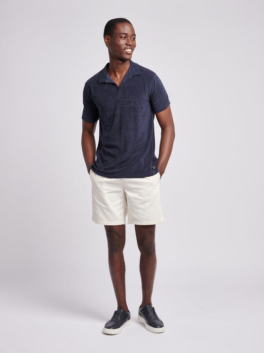 Męskie Terry Revere Collar Polo Shirt in Dark Sapphire Navy