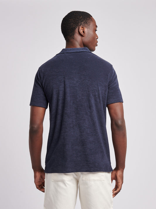 Męskie Terry Revere Collar Polo Shirt in Dark Sapphire Navy