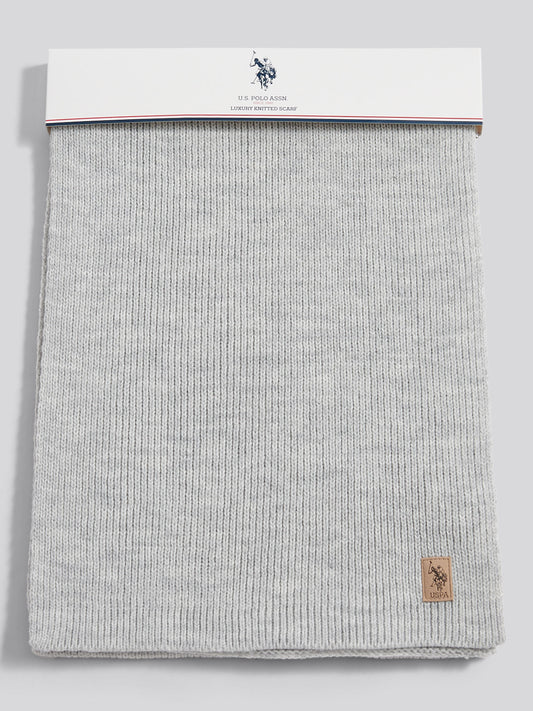 Mens Rib Knit Scarf in Mid Grey Marl