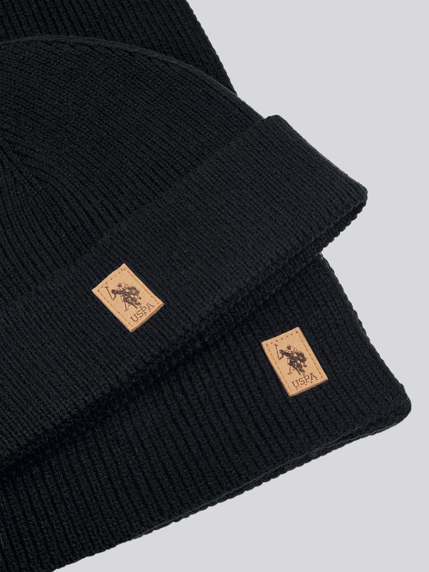 Mens Luxury Rib Knit Beanie & Scarf Set in Black
