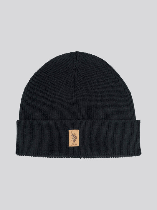 Mens Luxury Rib Knit Beanie & Scarf Set in Black