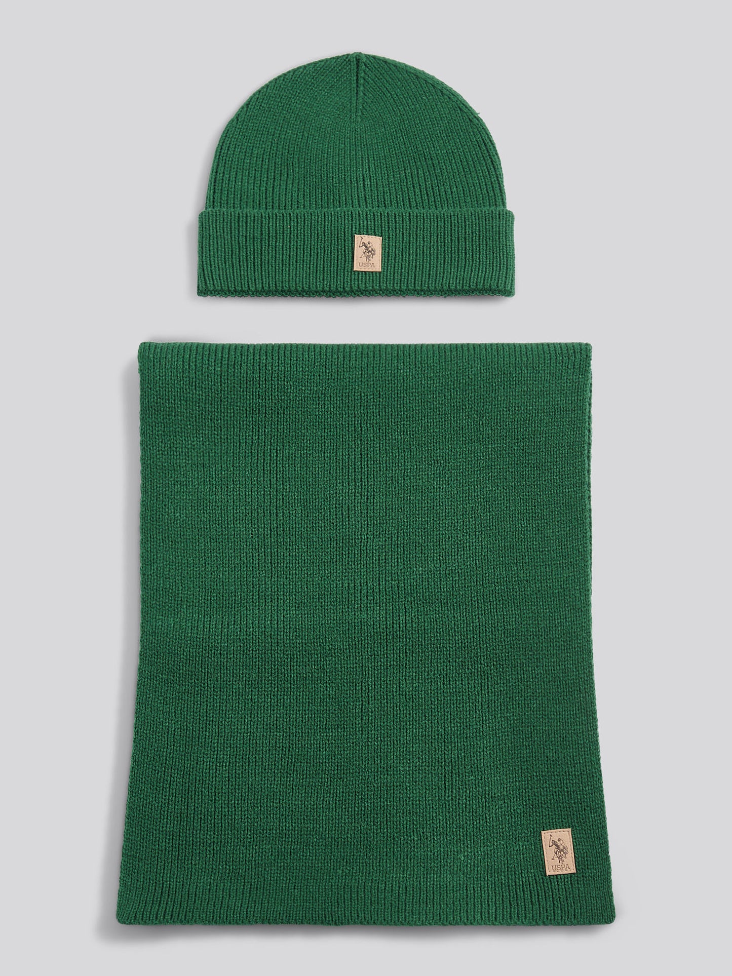 Mens Luxury Rib Knit Beanie & Scarf Set in Pineneedle