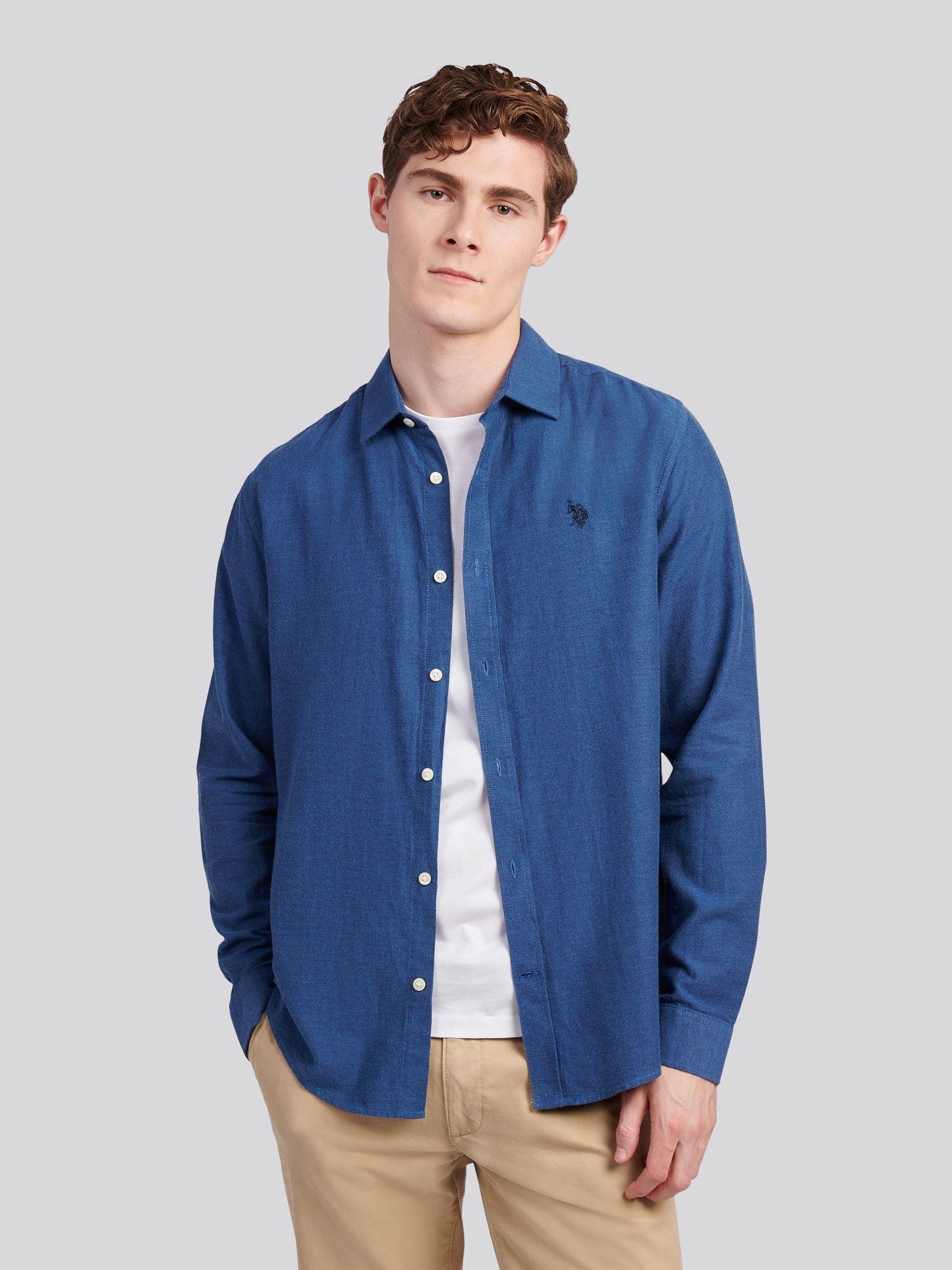 Mens Brushed Dobby Shirt in Dark Sapphire Navy