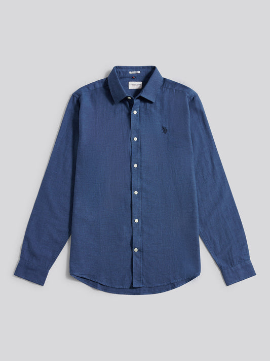 Mens Brushed Dobby Shirt in Dark Sapphire Navy