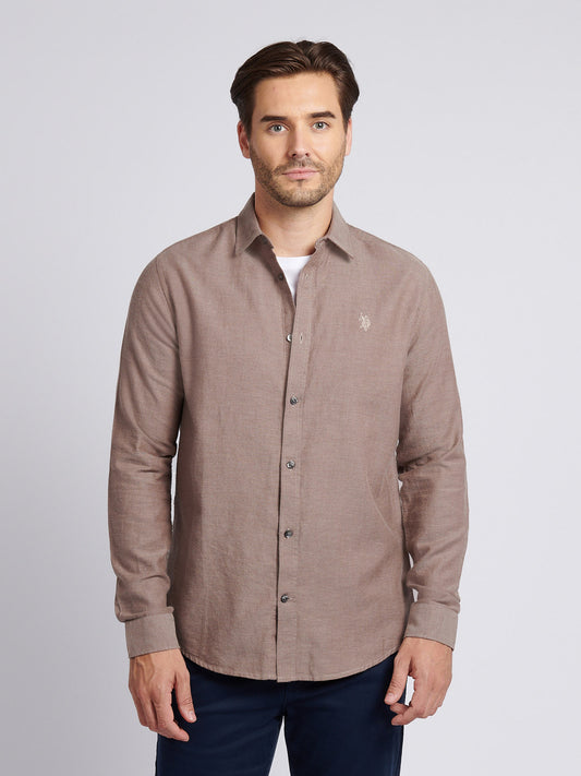 Mens Brushed Dobby Shirt in Chocolate Martini