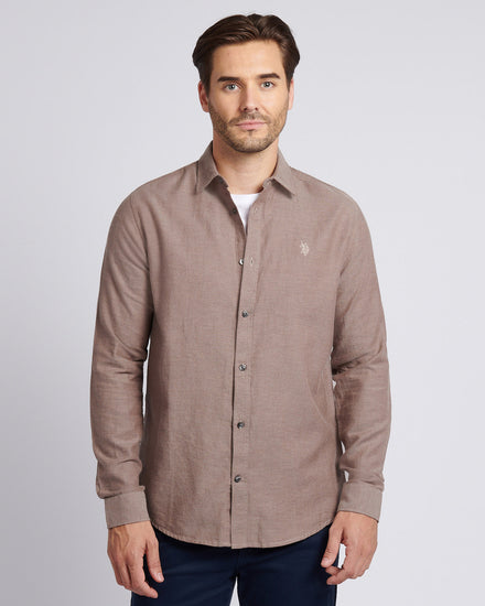 Mens Brushed Dobby Shirt in Chocolate Martini