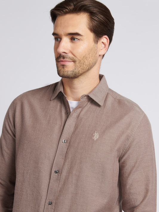 Mens Brushed Dobby Shirt in Chocolate Martini