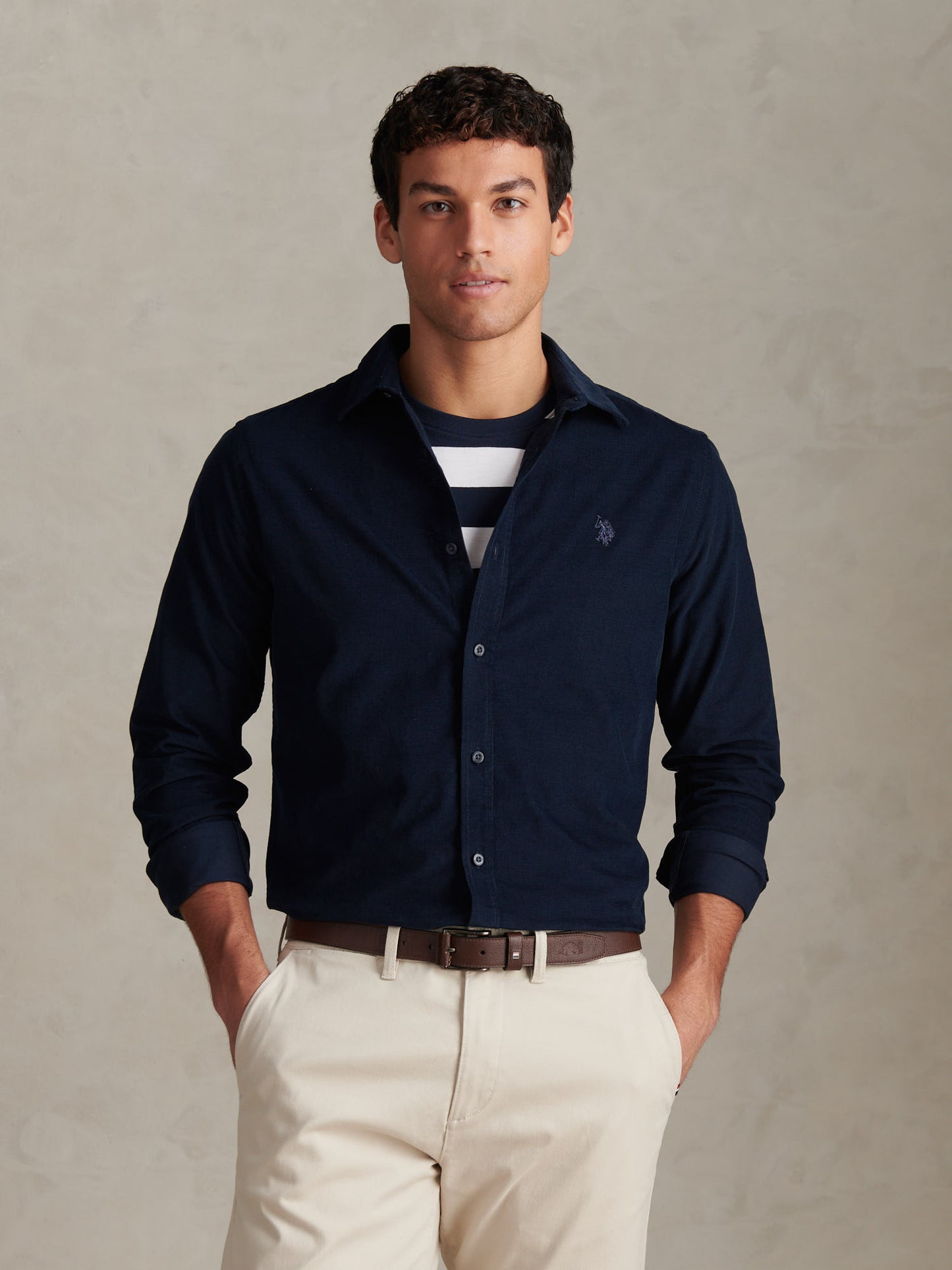 Mens Textured Corduroy Shirt in Dark Sapphire Navy / Moonlight Blue DHM