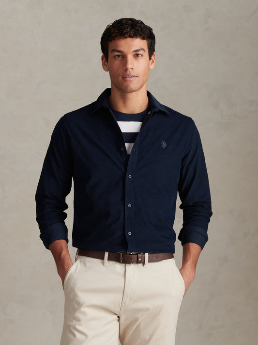 Teksturowana koszula LS Dark Sapphire granatowy/księżycowy światło niebieski DHM