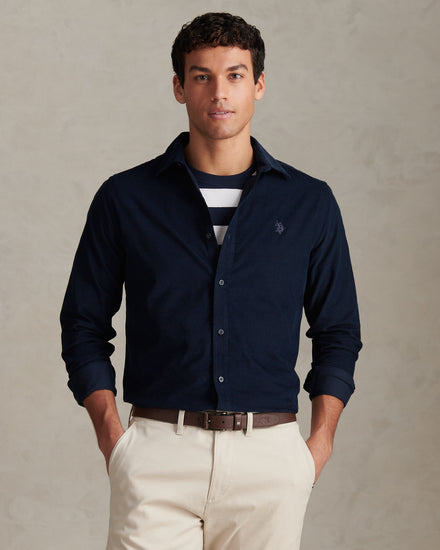 Teksturowana koszula LS Dark Sapphire granatowy/księżycowy światło niebieski DHM