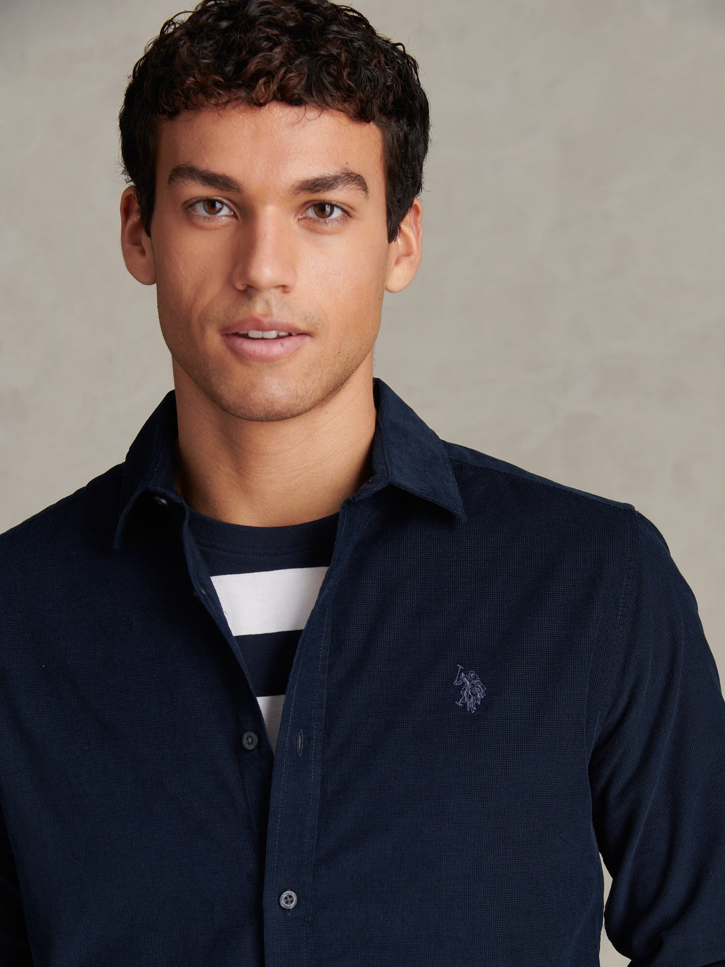 Mens Textured Corduroy Shirt in Dark Sapphire Navy / Moonlight Blue DHM