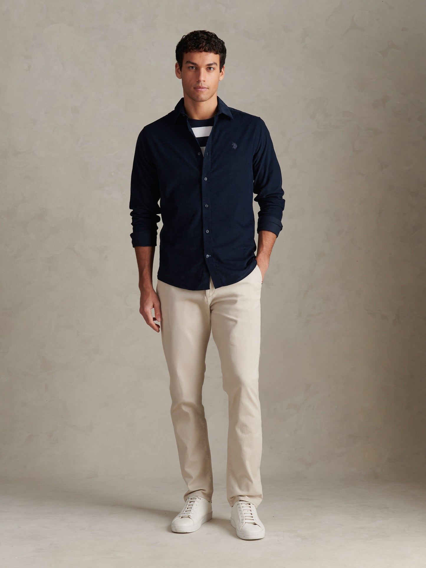 Mens Textured Corduroy Shirt in Dark Sapphire Navy / Moonlight Blue DHM